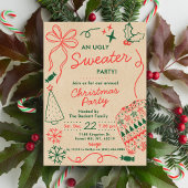 Invitation Hand Drwan Christmas Doodles Ugly Sweater Party