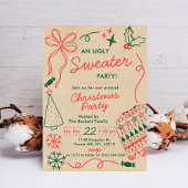 Invitation Hand Drwan Christmas Doodles Ugly Sweater Party