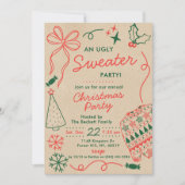 Invitation Hand Drwan Christmas Doodles Ugly Sweater Party (Devant)