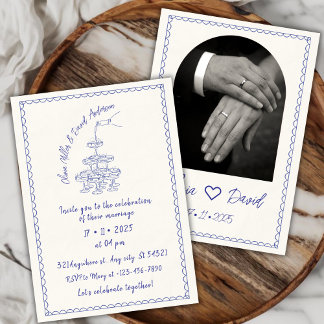 Invitation Hand-illustrated Champagne Tower Vintage Wedding