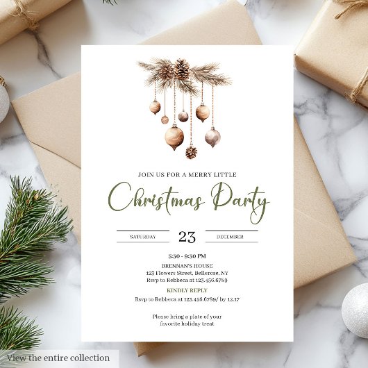 Invitation Hand-Lettered Neutral Olive Ivory Christmas Party