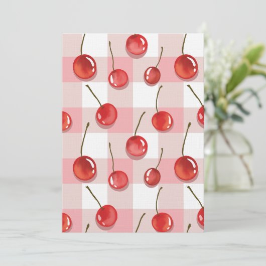 Invitation Hand-Painted Red Cherries Seamless Pattern (Debout devant)