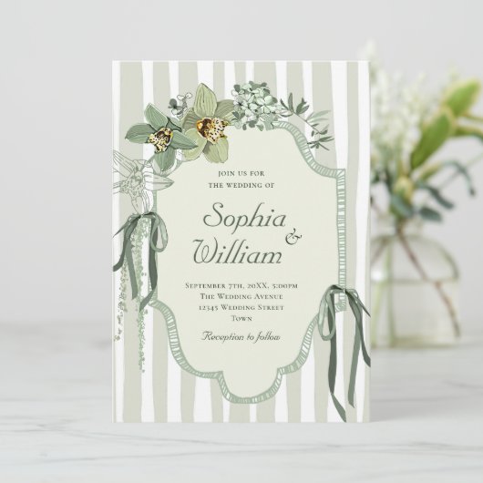 Invitation Hand Painted Sage Green Orchids Wedding (Debout devant)