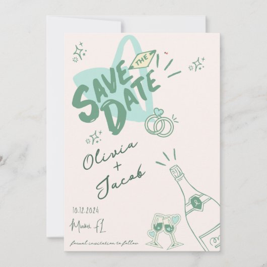 Invitation Hand trendy Hand Drawn Sage Scribble Fun Enregistr (Devant)