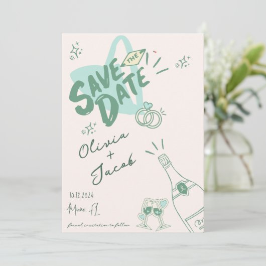 Invitation Hand trendy Hand Drawn Sage Scribble Fun Enregistr (Debout devant)