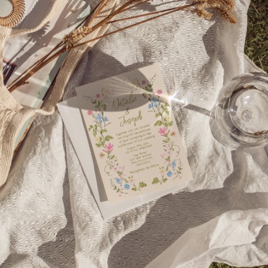 Invitation Hand Written Drawn Floral Summer QR Code Wedding