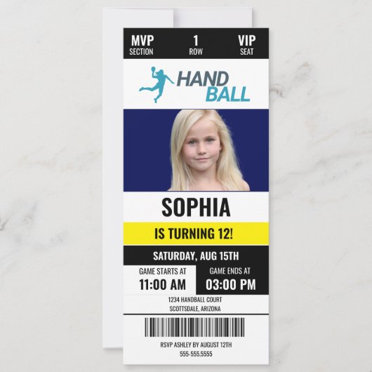 Invitation Handball Birthday Girl, Handball player (Devant)