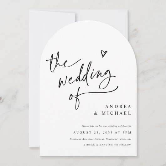 Invitation Handwriting Arch Heart Wedding Modern QR Code (Devant)