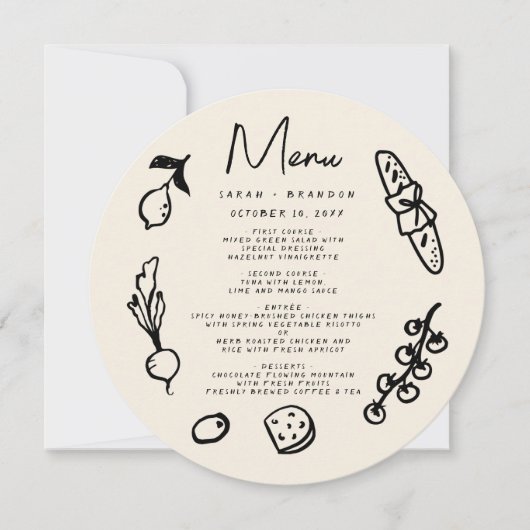 Invitation Handwriting Hand drawn Retro Wedding Menu (Devant)