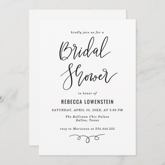 Invitation Handwritten Bridal Shower Script Modern (Devant / Derrière)
