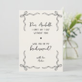 Invitation Handwritten Hand Drawn Bow Fun Bridesmaid Proposal (Debout devant)