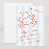 Invitation Handwritten Lobster Nautical Red Blue Wedding (Devant / Derrière)