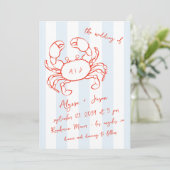 Invitation Handwritten Lobster Nautical Red Blue Wedding (Debout devant)