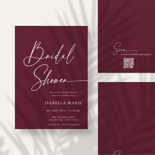 Invitation Handwritten Modern MInimal Burgundy Bridal Shower