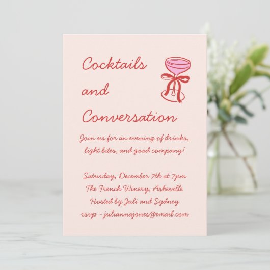 Invitation Handwritten Playful Cocktail Doodle Red Pink (Debout devant)