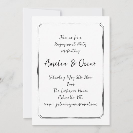 Invitation Handwritten Script Black White Engagement Party (Devant)