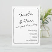 Invitation Handwritten Script Doodle Frame Wedding White (Debout devant)