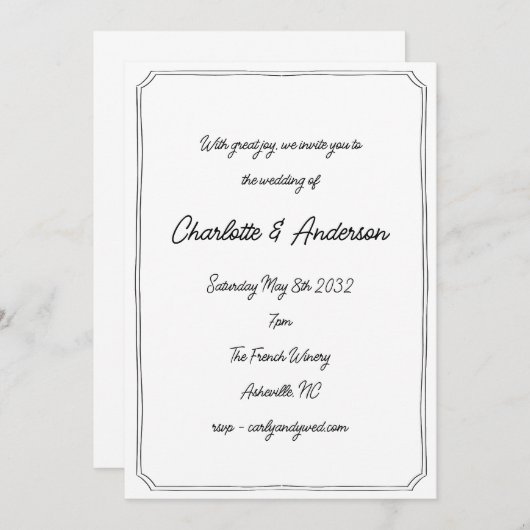 Invitation Handwritten Script Whimsical Quirky Frame Wedding (Devant / Derrière)