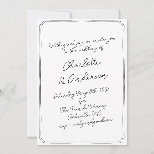 Invitation Handwritten Script Whimsy Quirky Frame Wedding (Devant)