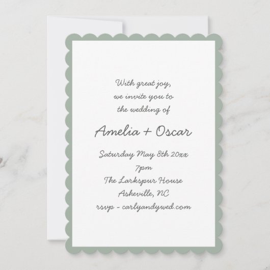Invitation Handwritten Script Whimsy Sage Green Wedding (Devant)