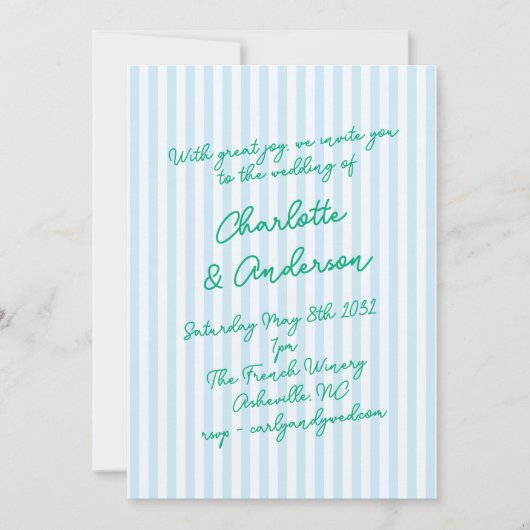 Invitation Handwritten Script Whimsy Stripes Quirky Wedding (Devant)