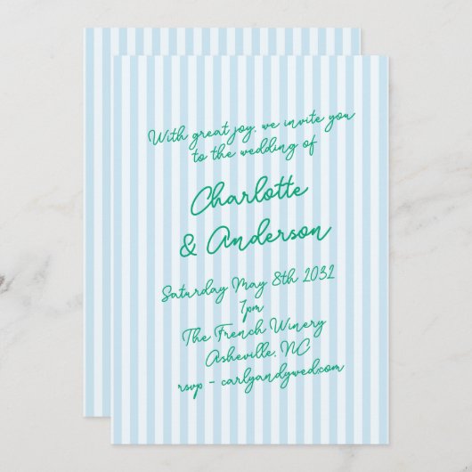 Invitation Handwritten Script Whimsy Stripes Quirky Wedding (Devant / Derrière)