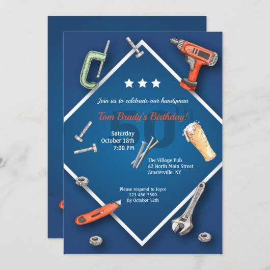 Invitation Handyman Tools Anniversaire (Devant / Derrière)