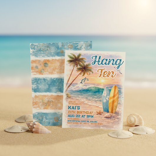 Invitation Hang Ten Retro Surf Beach Birthday 
