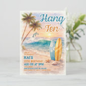 Invitation Hang Ten Retro Surf Beach Birthday  (Debout devant)