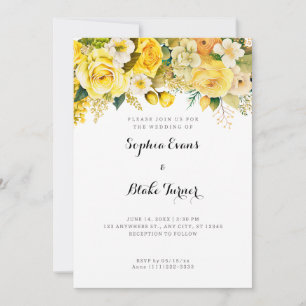 Invitation Hanging Fleurs Jaunes Blanc Jardin Mariage