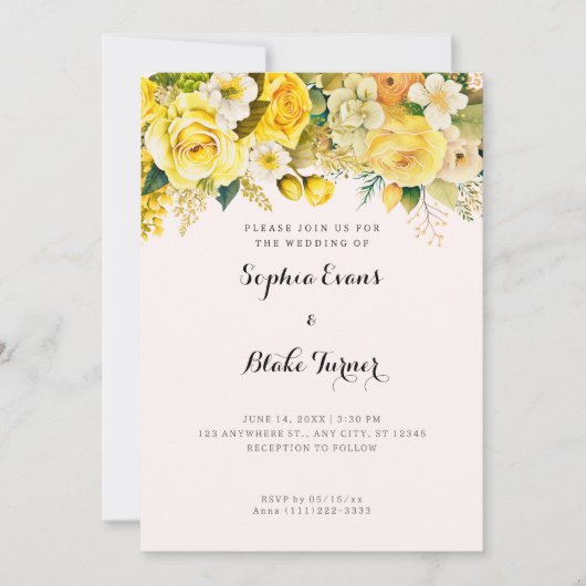 Invitation Hanging Fleurs Jaunes Blush Garden Mariage (Devant)