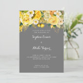 Invitation Hanging Fleurs Jaunes Gris Mariage dans le jardin (Debout devant)