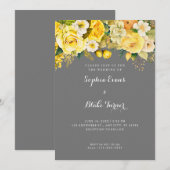 Invitation Hanging Fleurs Jaunes Gris Mariage dans le jardin (Devant / Derrière)