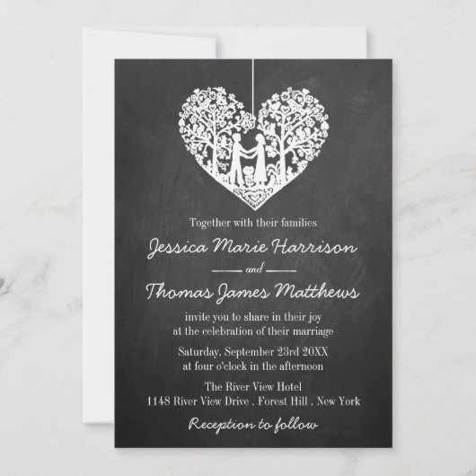 Invitation Hanging Heart Tree Chalkboard Mariage Collection (Devant)