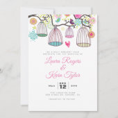 Invitation Hanging Love-Birds Cages & Fleurs Rétro (Devant)