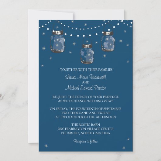 Invitation Hanging Mason Jars and Fireflies (Devant)