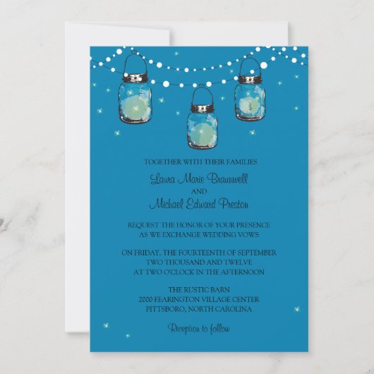 Invitation Hanging Mason Jars and Fireflies (Devant)