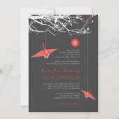 Invitation Hanging Red Paper Cranes Love Citation Mariage asi (Devant)