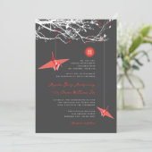 Invitation Hanging Red Paper Cranes Love Citation Mariage asi (Debout devant)