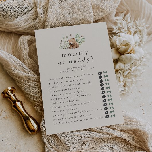 Invitation HANNAH Bear Devine Qui Maman Papa Baby shower Jeu