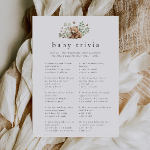Invitation HANNAH Bear Woodland Baby shower Trivia Game Card