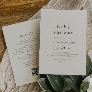Invitation HANNAH Crème Vintage rustique QR Baby shower simpl