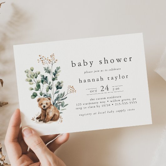 Invitation HANNAH Cute Boho Été Ours Bois Baby shower