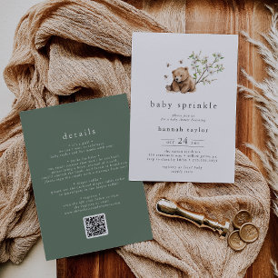 Invitation HANNAH QR Bear Bubble Bee Woodland Baby Sprinkel