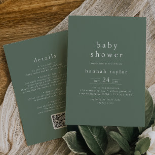 Invitation HANNAH Sage rustique Vert QR Baby shower simple