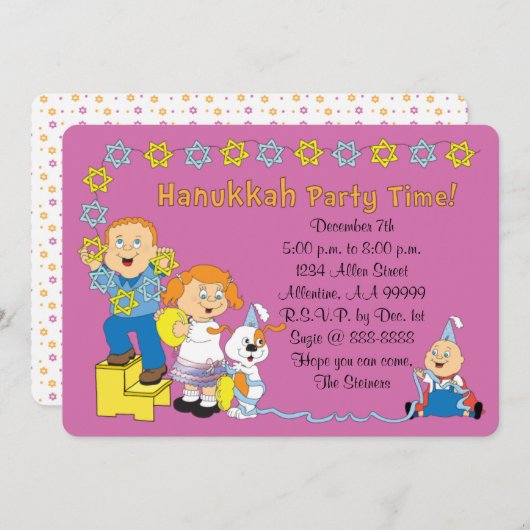 Invitation Hanoukka Card Party 7" x 5" Personnalis (Devant / Derrière)