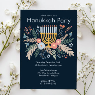 Invitation Hanoukka FLorals Art dessiné à la main