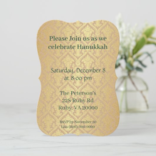 Invitation Hanoukka Gold et Emerald green (Debout devant)