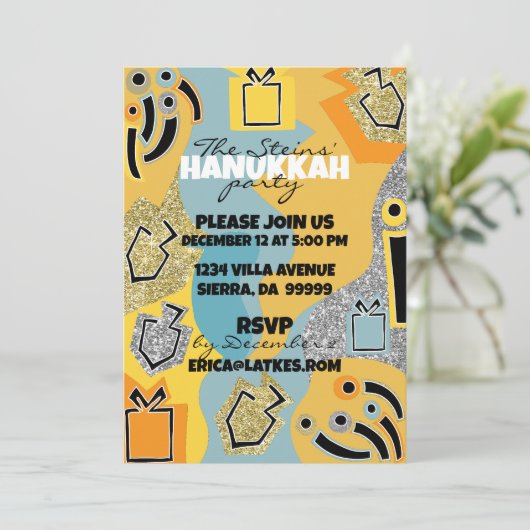 Invitation Hanoukka Happy Glitzy Art (Debout devant)