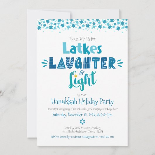 Invitation Hanoukka Latke Laughter Light Fun Modern Party (Devant)